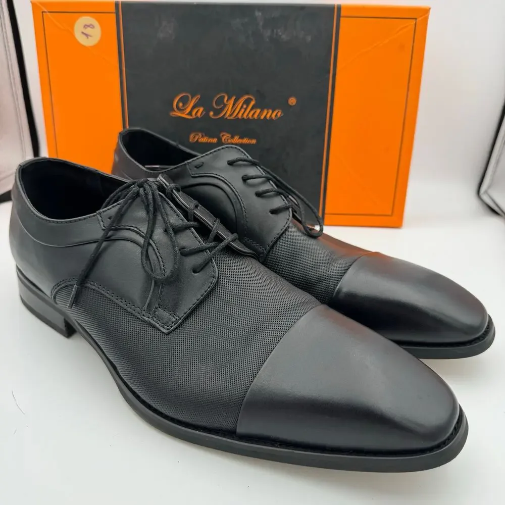 La Milano Evant Black Cap Toe Oxford Dress Shoes Leather Men’s Size 12